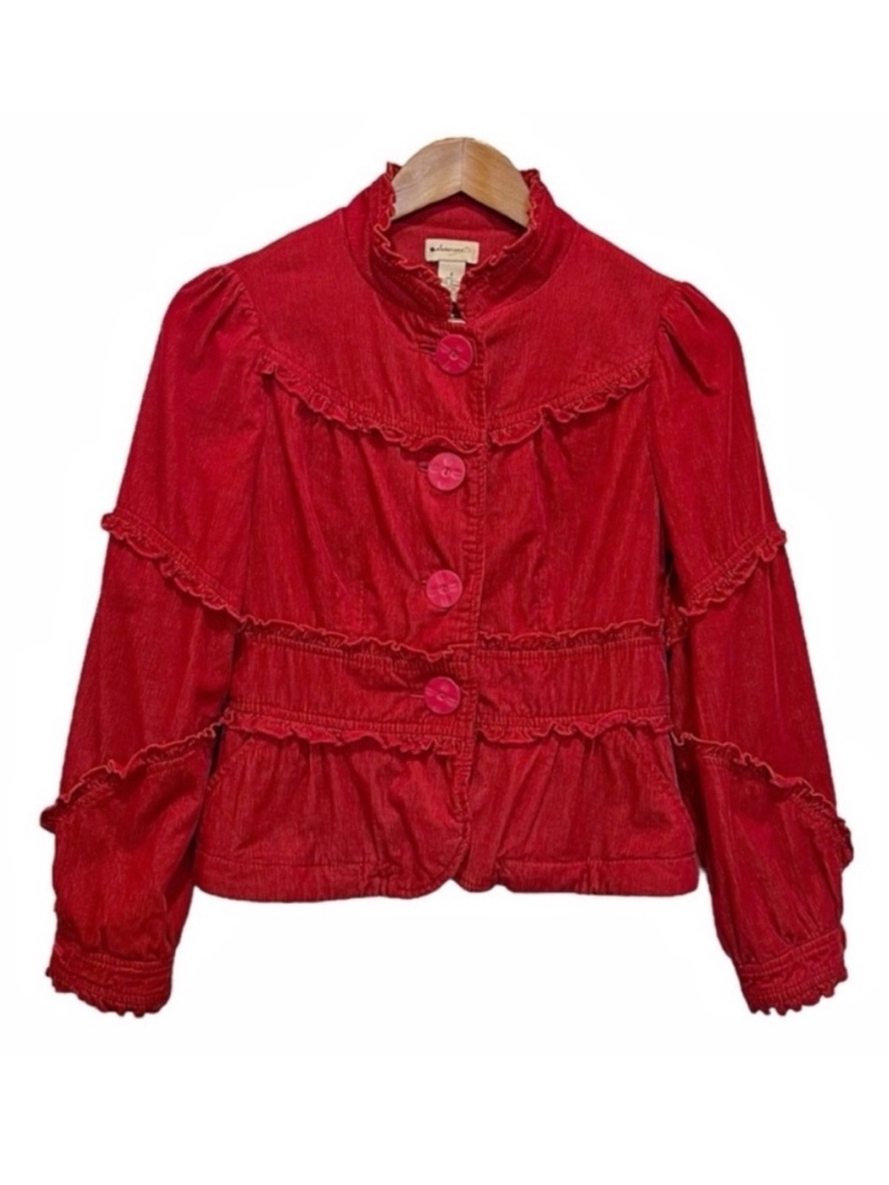 Anthropologie Elevenses Huff and Puff Jacket Red Corduroy Cotton Bamboo Size 4